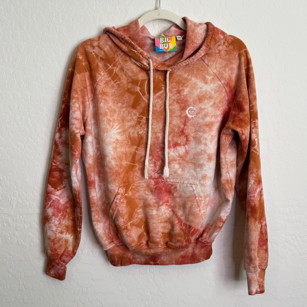 Big Bud Press Womens 100% Cotton Hoodie XXS Orange Tie Dye Sun Logo Hippie